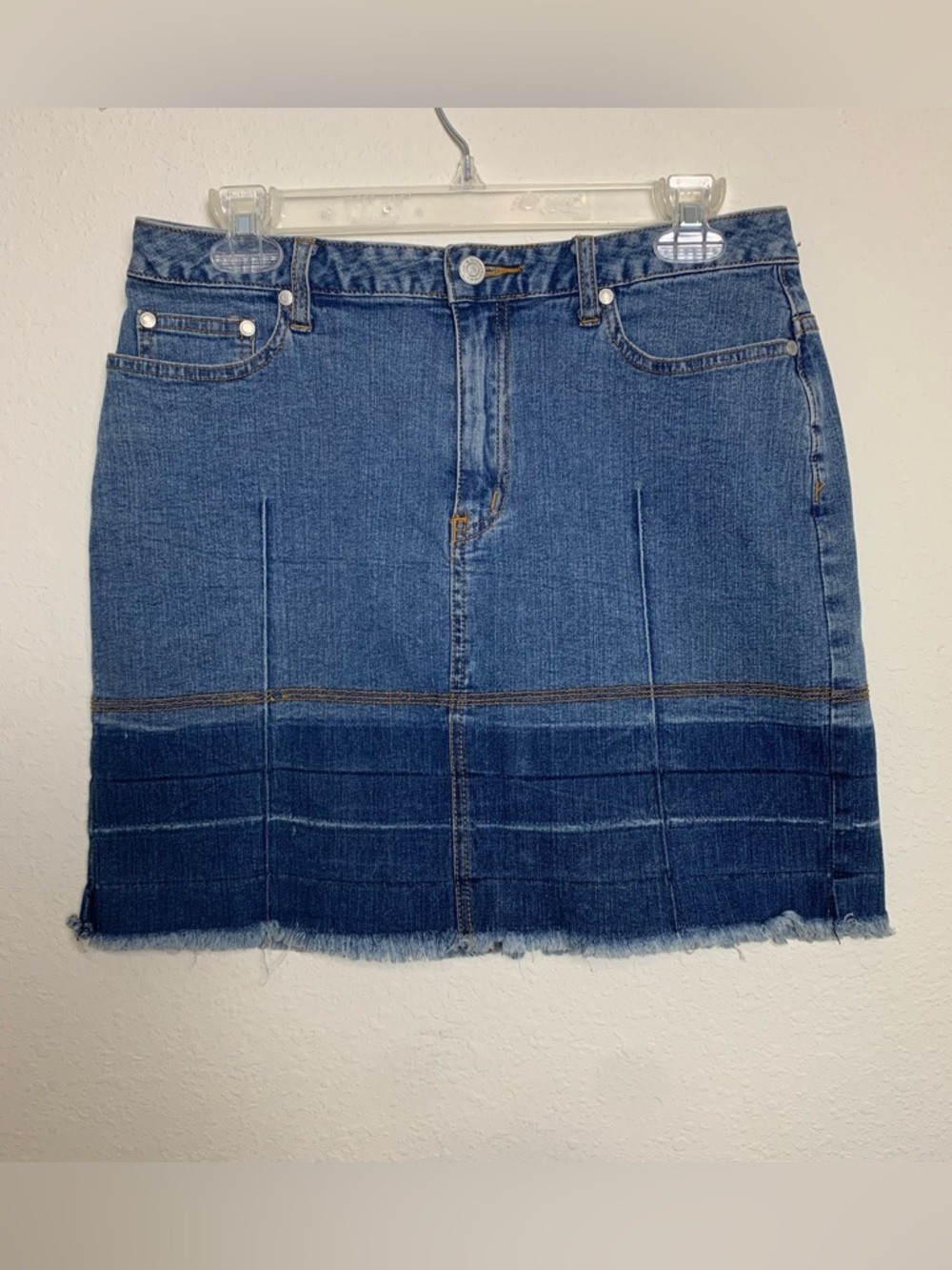 No Boundaries Two-Tone Blue Denim Mini‎ Skirt Size 9 Preppy Modest